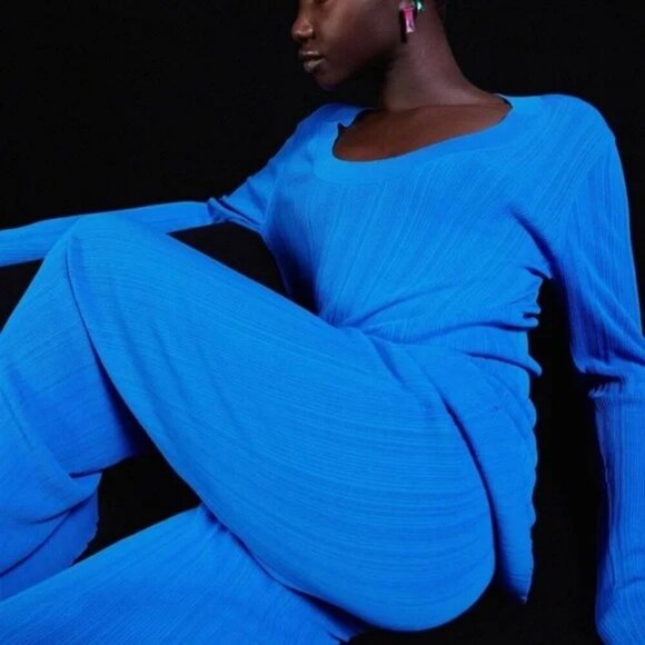 💕ZARA SPECIAL EDITION💕 Ribbed Knit Pants ~ Cobalt Blue Small S NWOT - Picture 4 of 13